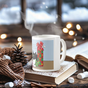 Taza De Café Gato de Tuxedo en Árbol de Navidad