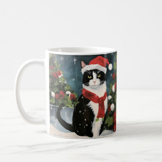 Taza De Café Gato de Tuxedo en Navidades de nieve (Izquierda)