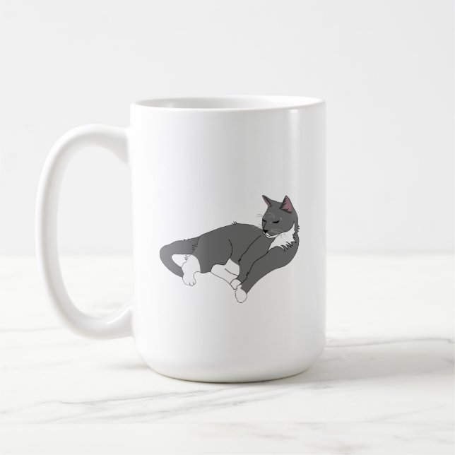 Taza De Café Gato de Tuxedo Gris y Blanco (Izquierda)