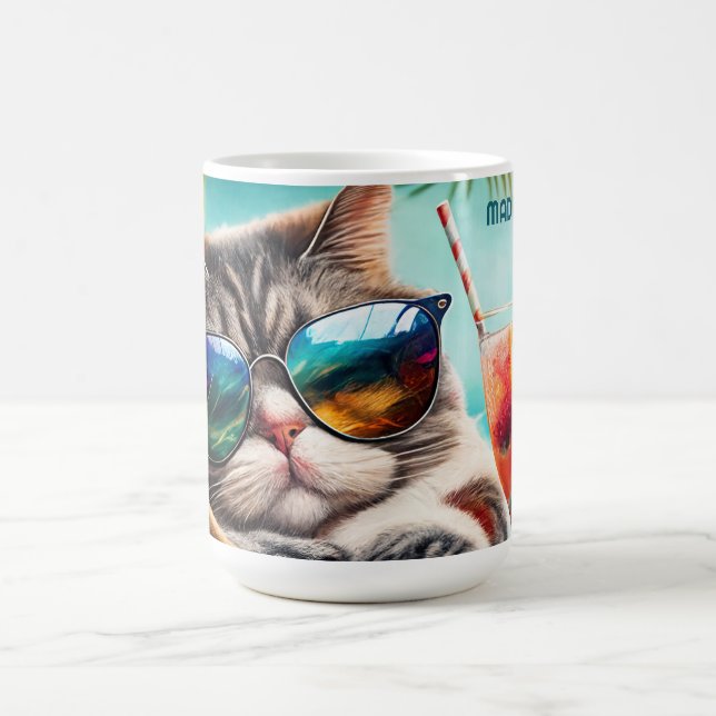 Taza De Café Gato de vacaciones de nombre personalizado (Centro)