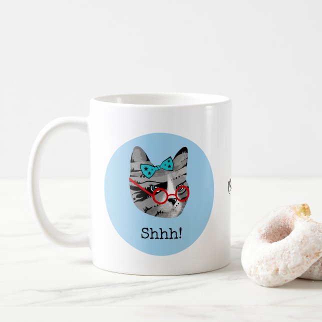 Taza De Café Gato del bibliotecario (Con donut)