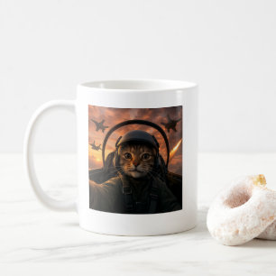Taza De Café Gato del escuadrón de selfies Meme de gato piloto 