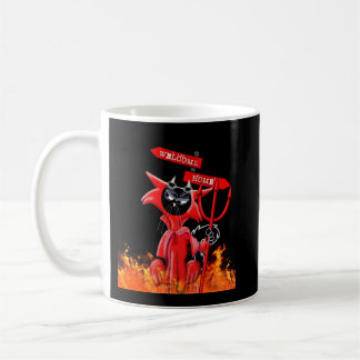 Taza De Café gato disfrazado de diablo con señal de bienvenida