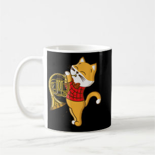 Taza De Café Gato Disfrutando El Instrumento De Música Cuerno F