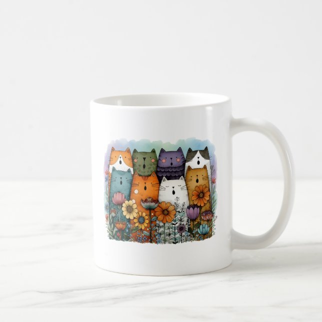 Taza De Café Gato Divertido Colorido (Derecha)