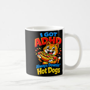 Taza De Café Gato divertido con TDAH siempre comiendo hot dogs