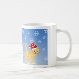 Taza De Café Gato divertido de Navidad copos de nieve amarillos