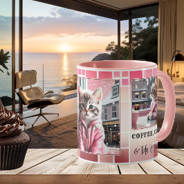 Taza De Café Gato divertido dulce rosa