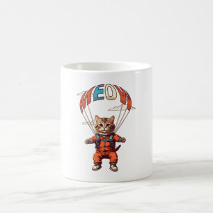 Taza De Café Gato divertido en paracaidismo