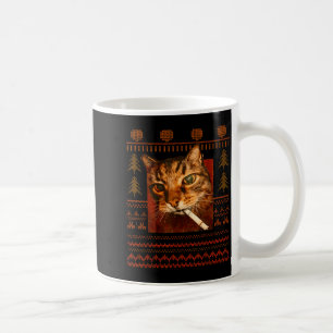 Taza De Café Gato Divertido Fumando Meme Navidad Feo Para Hombr