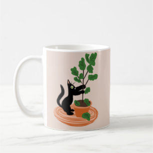 Taza De Café Gato divertido higuera macetas plantas dibujadas a