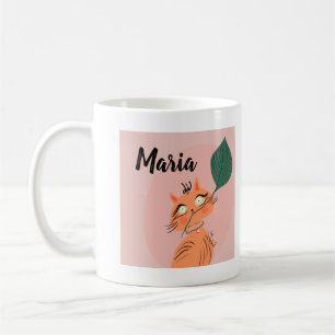 Taza De Café Gato divertido hoja de planta dibujo animado