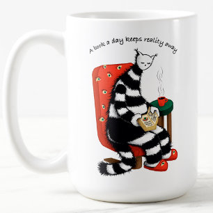 Taza De Café Gato Divertido Leyendo - Un Libro Al Día Aleja La