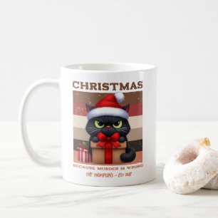 Taza De Café Gato Divertido Navidad Retro Personalizado