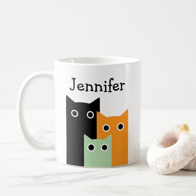 Taza De Café Gato Divertido, Personalizado (Con donut)