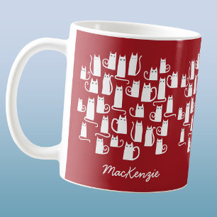 Taza De Café Gato Divertido Rojo Blanco