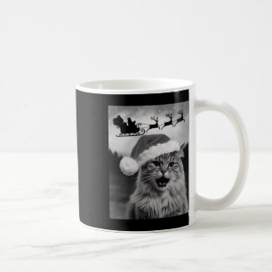 Taza De Café Gato Divertido Selfie Con Santa Claus Trineo De Na