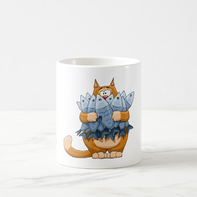 Taza De Café Gato Divertido Sosteniendo Pescado Dibujo Animado  (Subido por el creador)