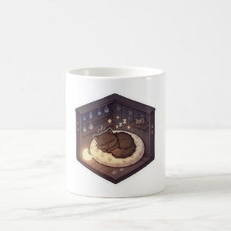 Taza De Café Gato Dormido y Acogedor en un Rincón Mágico