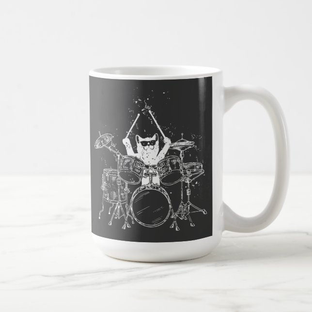 Taza De Café Gato Drummer Jugando tambores Café Mug (Derecha)