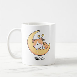 Taza De Café Gato Durmiendo En Un Sueño De Luna Personalizado