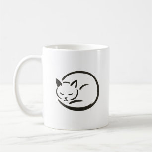 Taza De Café Gato durmiente minimalista - Cepillo de tinta sobr