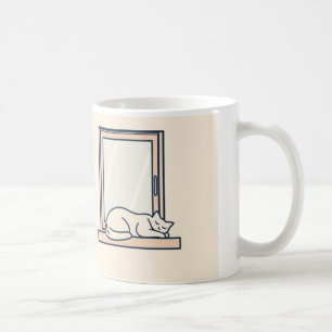 Taza De Café Gato durmiente minimalista en Windowsill - Cosy Mu