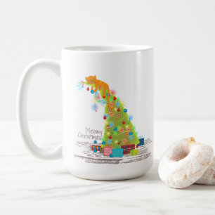 Taza De Café Gato En El Árbol De Navidad