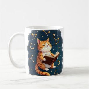 Taza De Café Gato En El Espacio Leyendo Libro Cósmico De Astron