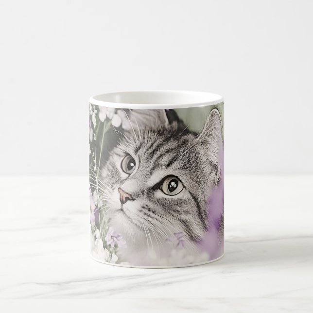 Taza De Café Gato en flores (Centro)