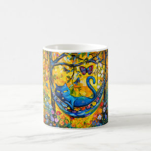 Taza De Café Gato en hamaca bajo árbol