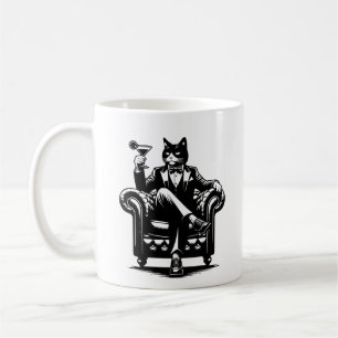 Taza De Café Gato en Tux Sitting Leather Chair Martini