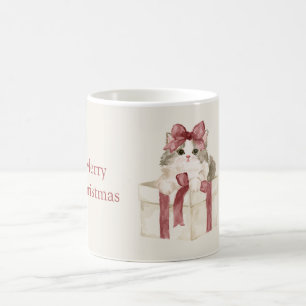 Taza De Café Gato En Una Caja De Navidad