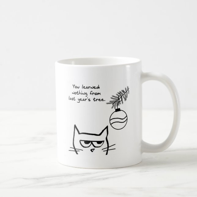 Taza De Café Gato enojado y el árbol de navidad (Derecha)