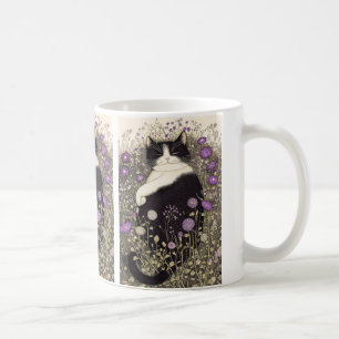 Taza De Café Gato entre flores
