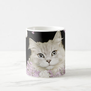 Taza De Café Gato entre flores