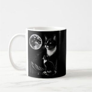 Taza De Café Gato esmoquin aullando a la luna retro 90s