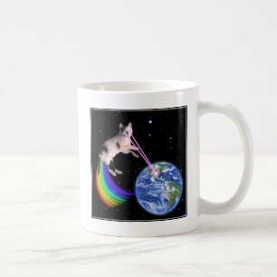 Taza De Café Gato espacial arcoíris láser