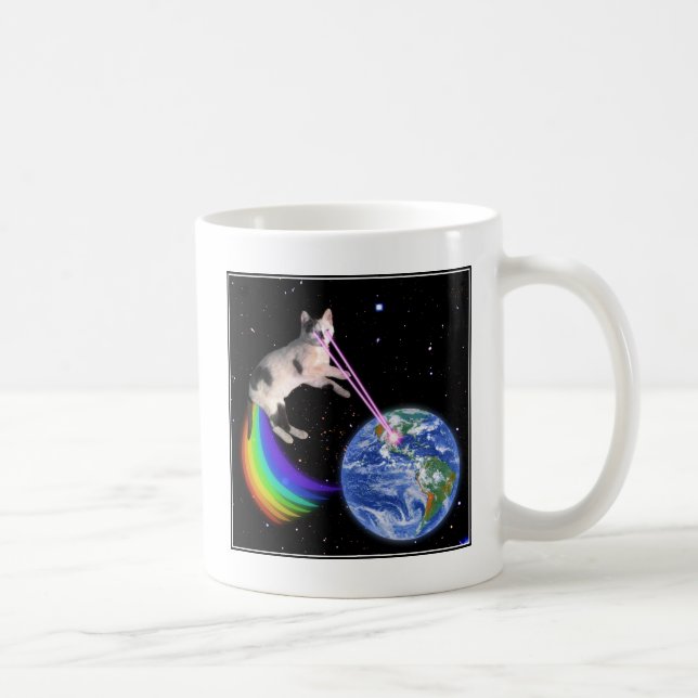 Taza De Café Gato espacial arcoíris láser (Derecha)