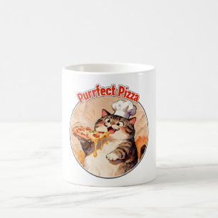 Taza De Café Gato Feliz Chef con Pizza