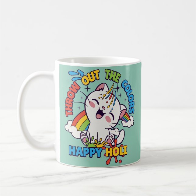 Taza De Café Gato feliz de Holi (Izquierda)