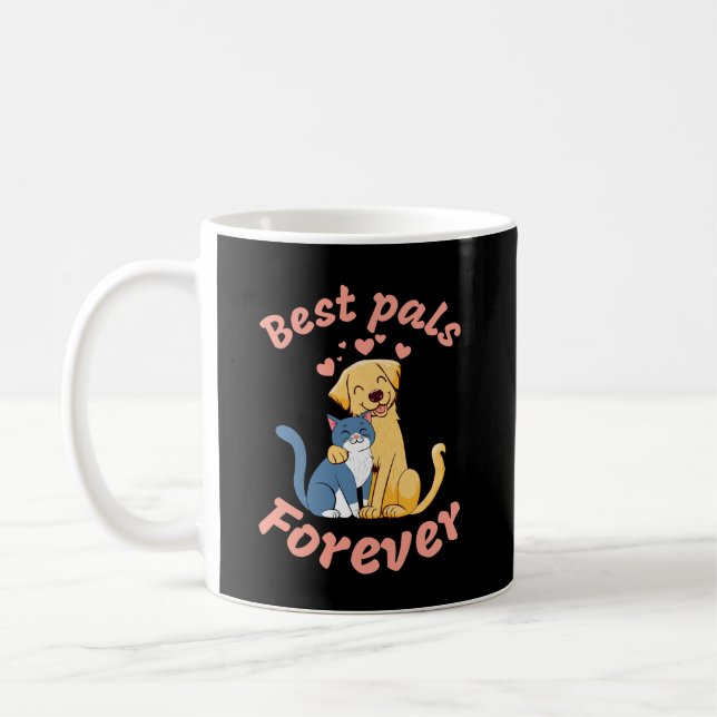 Taza De Café Gato feliz y perro feliz. Los mejores amigos para  (Izquierda)