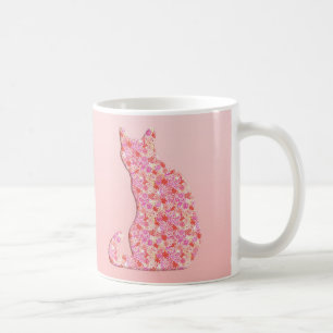 Taza De Café Gato flor - coral naranja y rosa