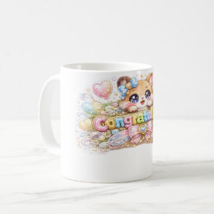 Taza De Café Gato Floral Rosa Pastel de Felicidades Kawaii Ador