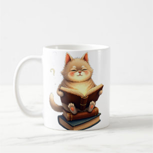 Taza De Café Gato Flotando en el Espacio Leyendo Libro Constela