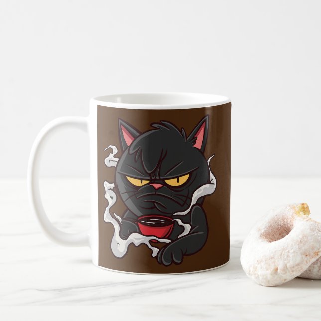 Taza De Café Gato Furioso Café Kitten Mad  (Con donut)