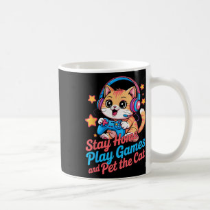 Taza De Café Gato Gamer Divertido Permanece en Casa2