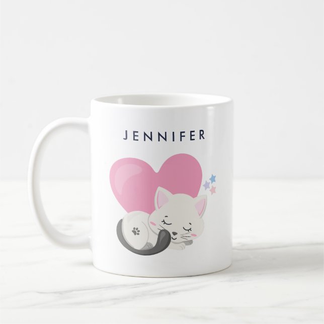 Taza De Café Gato gatito blanco lindo durmiendo (Izquierda)
