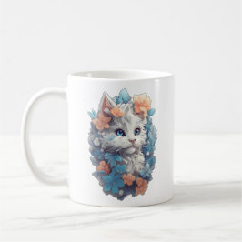 Taza De Café Gato gatito floral blanco lindo