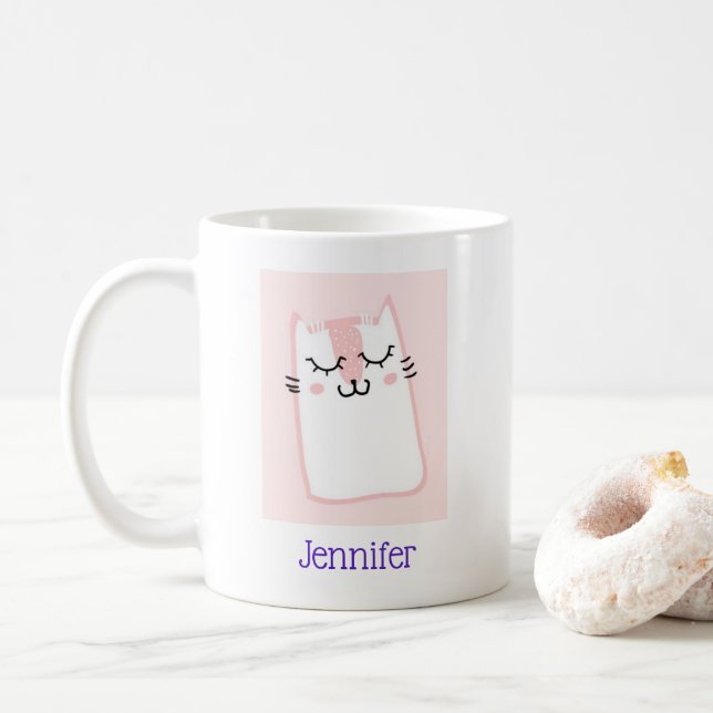 Taza De Café Gato gatito gatito durmiente rosado (Con donut)